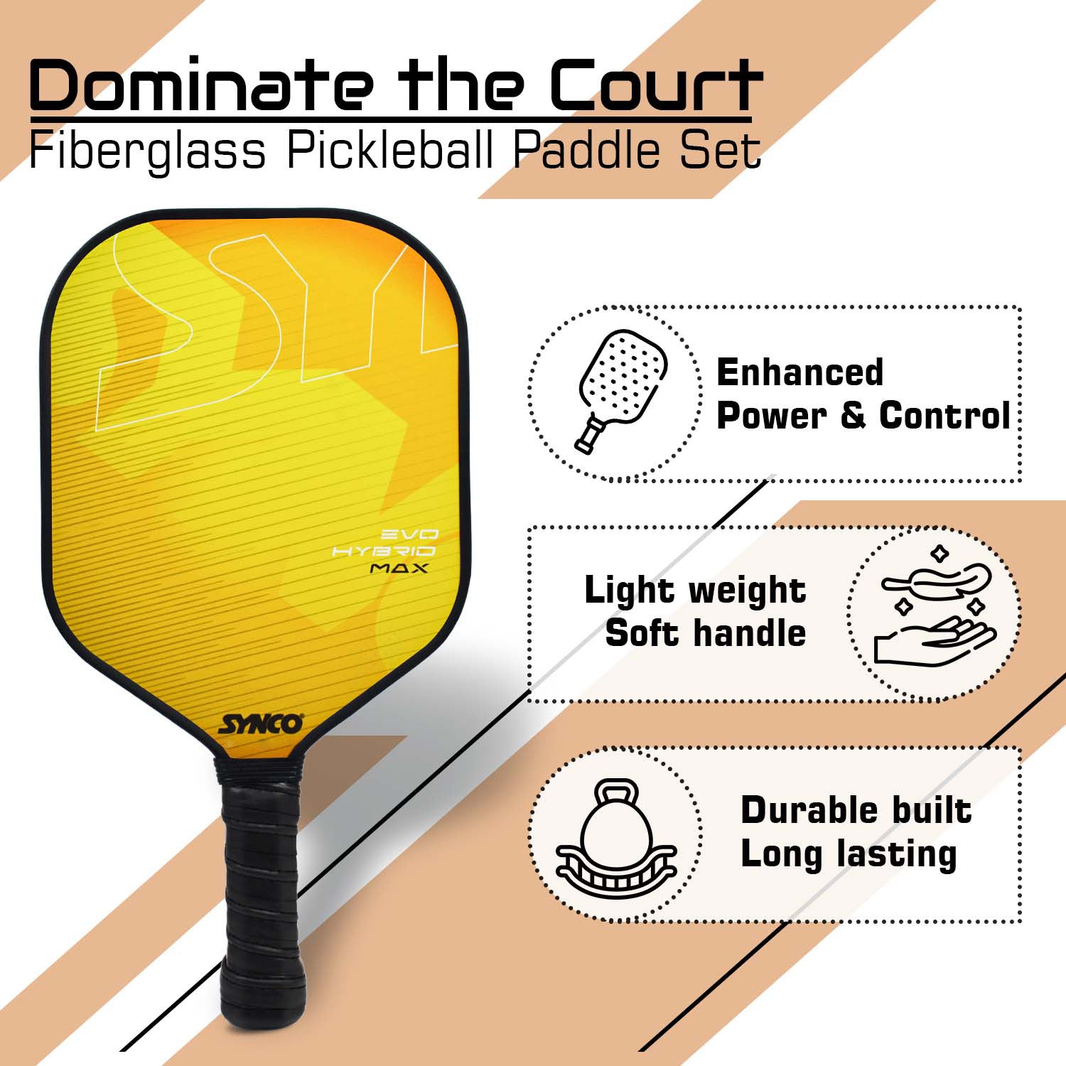 Synco Pickleball Paddle Set Hybrid Max Yellow 