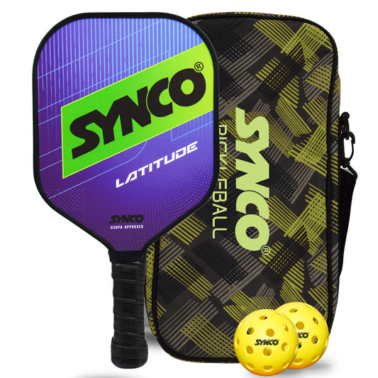 Synco Pickleball Paddle Set Latitude Blue  2 Pickleball Rackets and 4 Pickleballs with Carry Bag Fiberglass Lightweight Racket with Cushion Comfort Grip