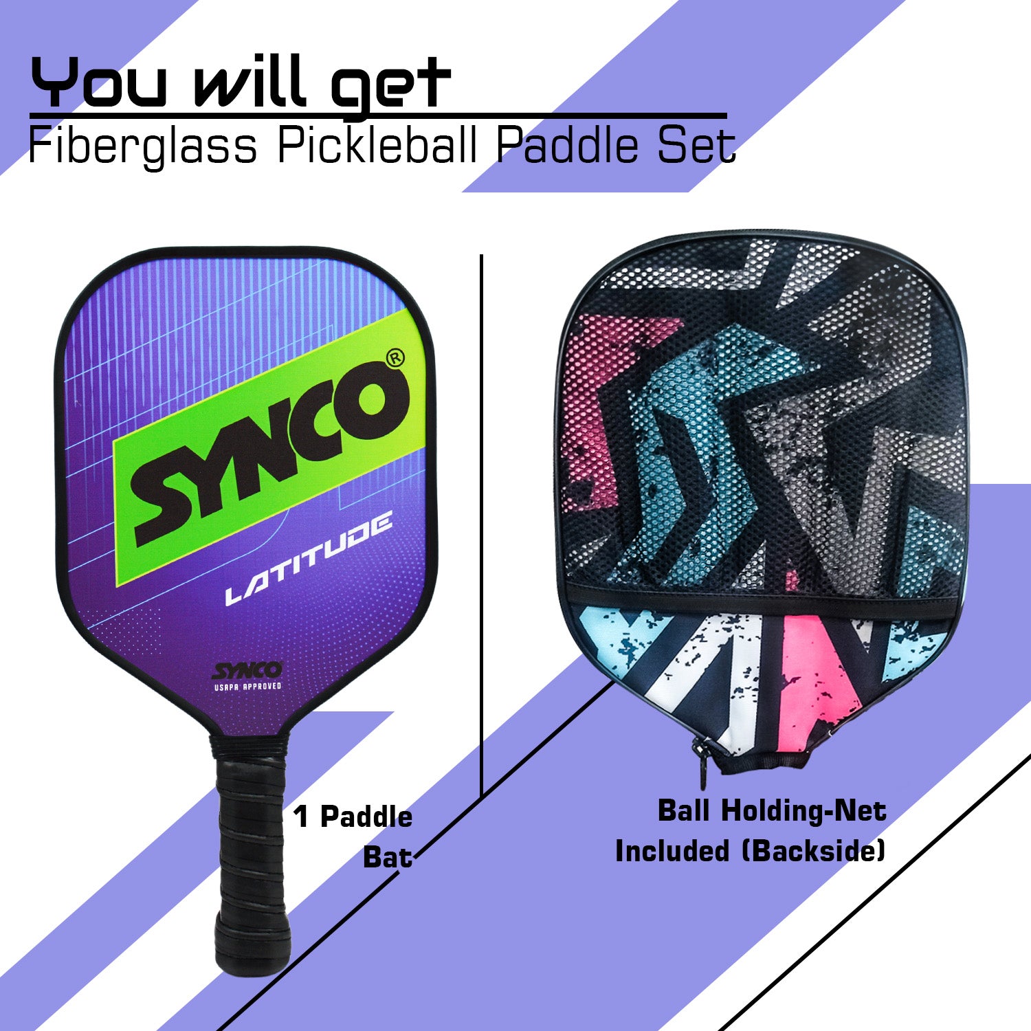 Synco Pickleball Paddle Set Latitude Blue cover bag