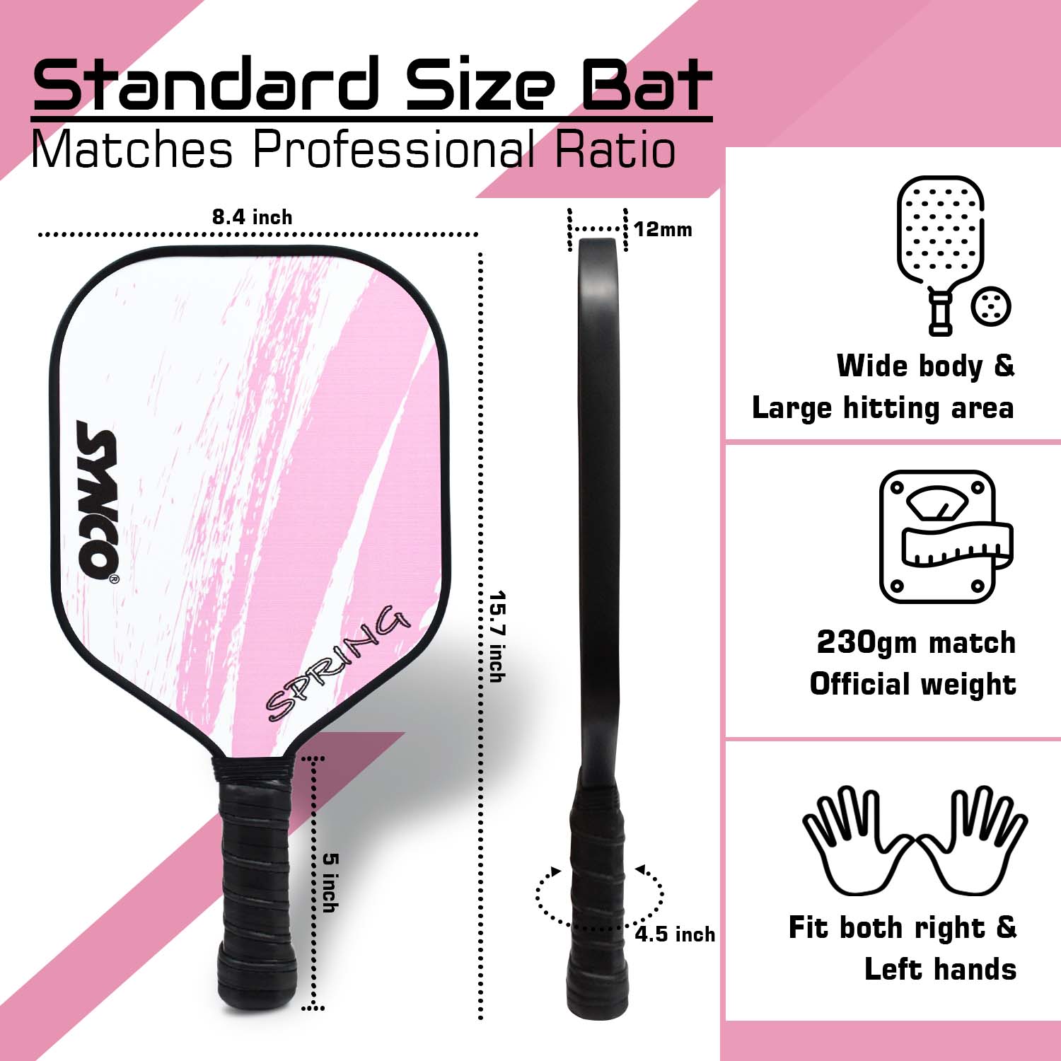 Synco Pickleball Paddle Set Spring Pink   size ratio