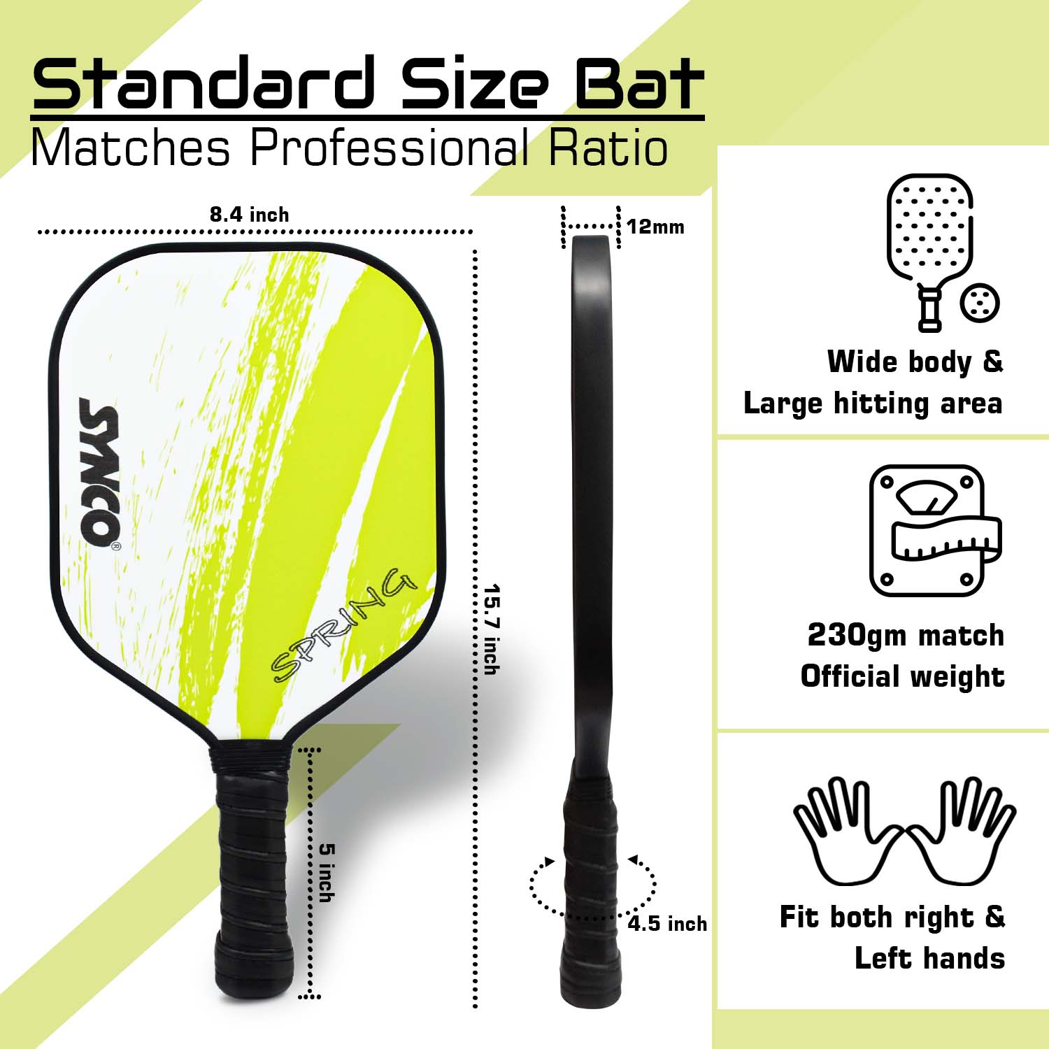 Synco Pickleball Paddle Set Spring green size dimensions