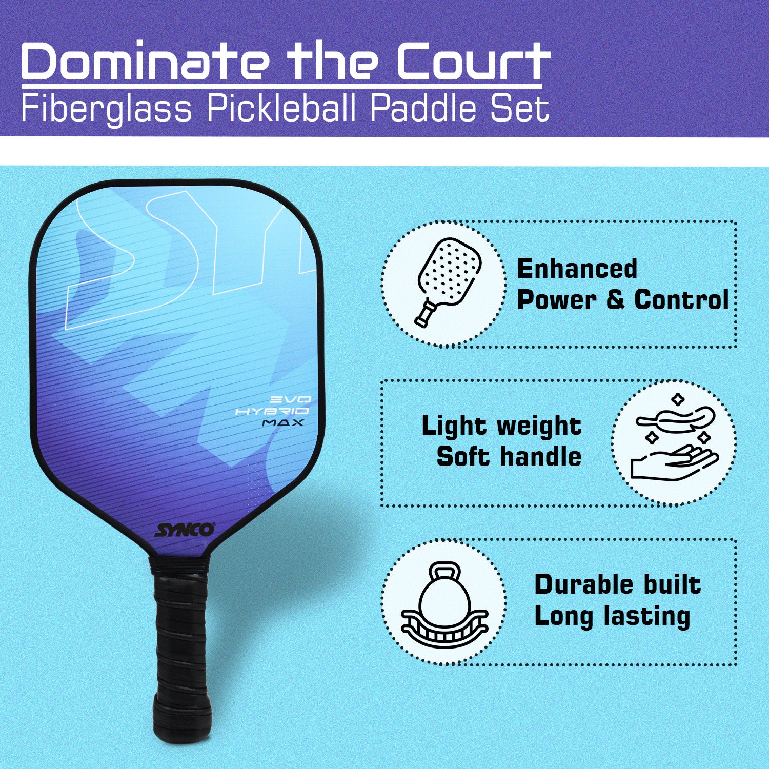 Synco Pickleball Paddle Set Hybrid Max Blue | 2 Pickleball Rackets
