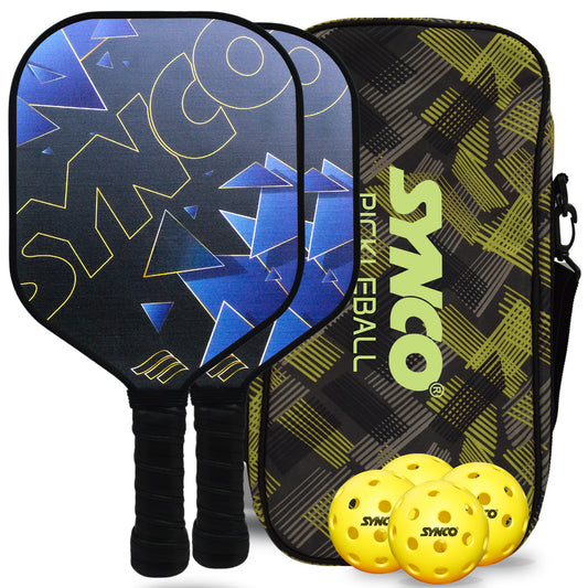 Set of 4 Synco yellow pickleballs with  bag and Paddles