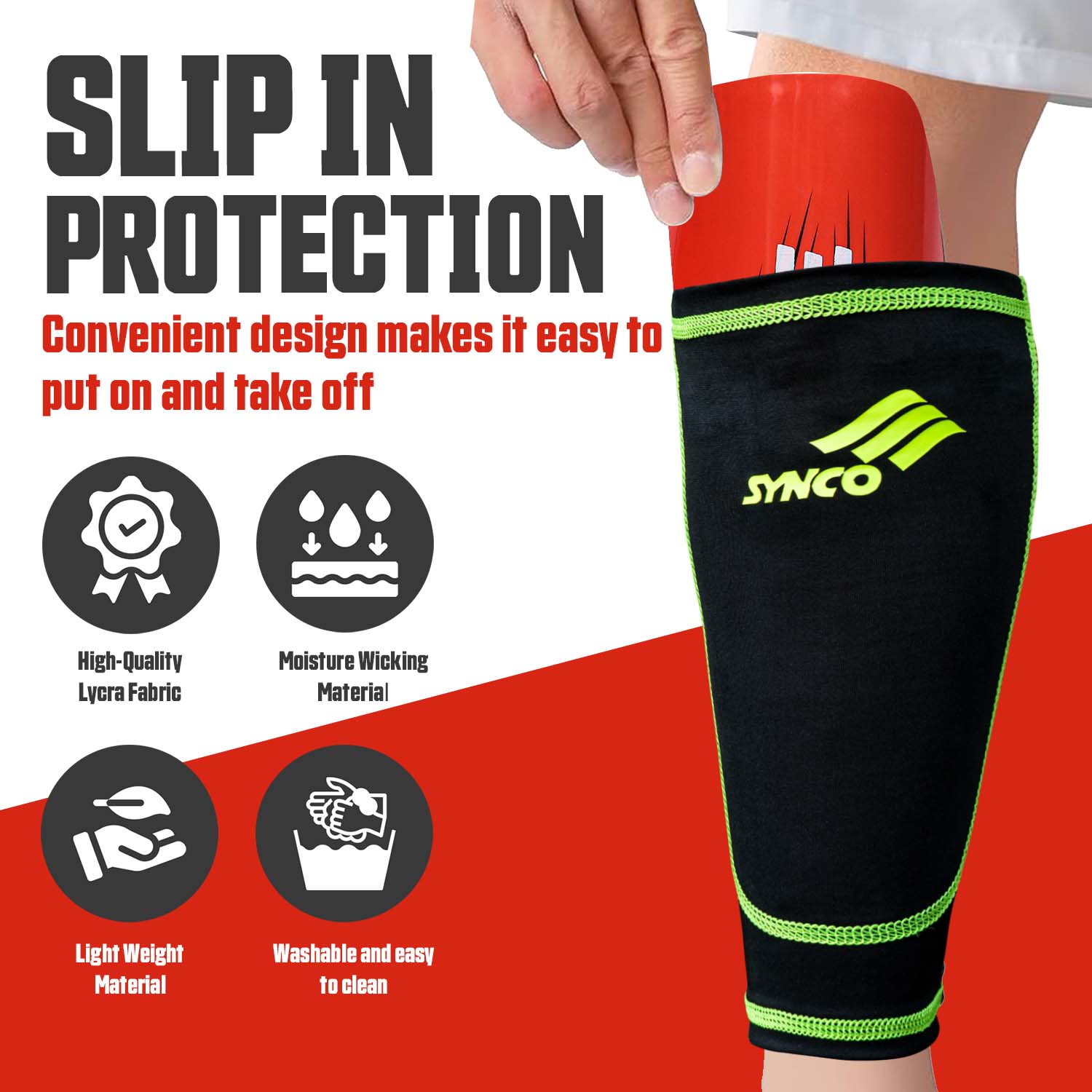 Synco Rise Shin Guard with Sleeve Combo features