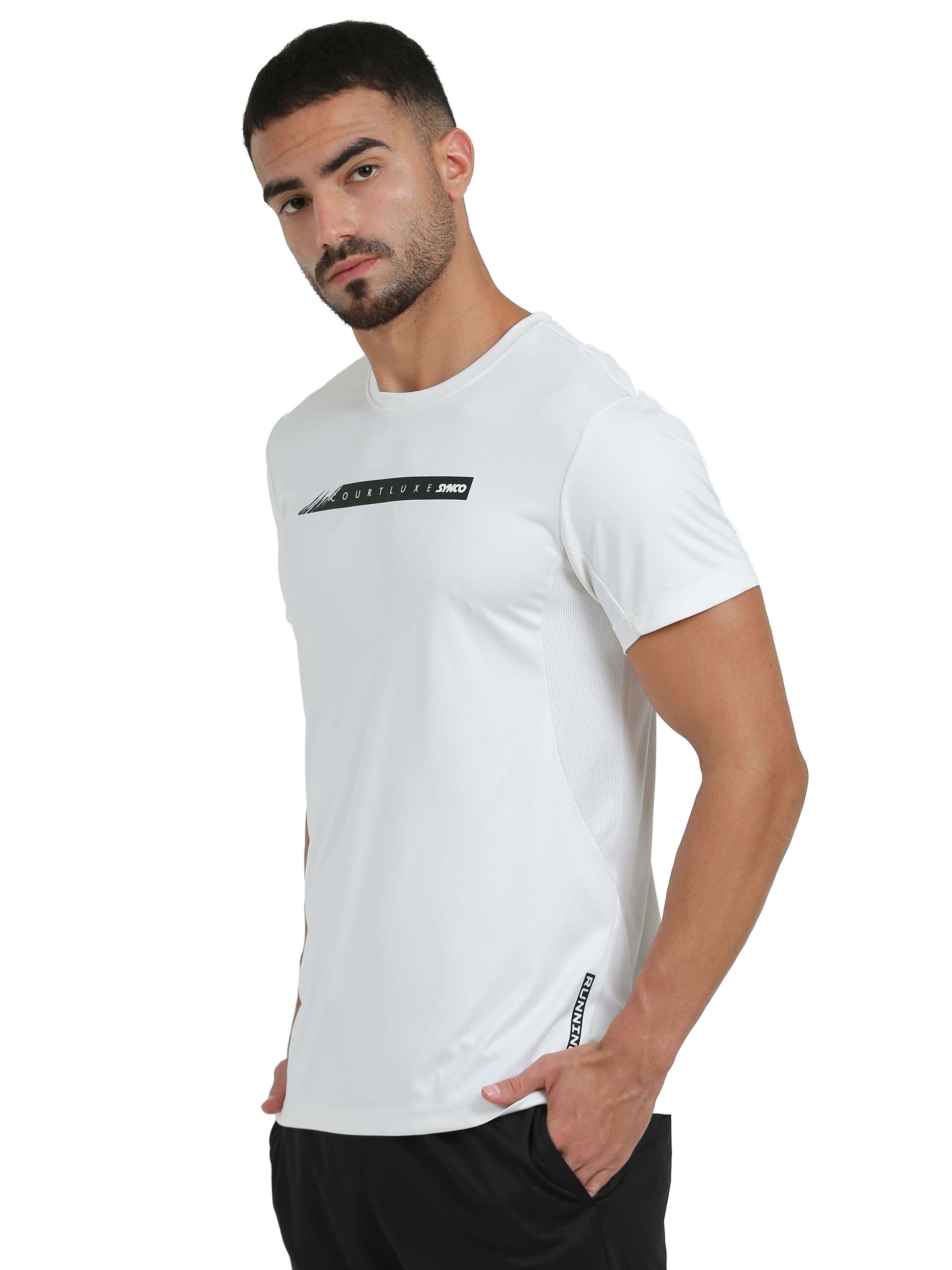 Synco White Luxe Performance Tshirt side front