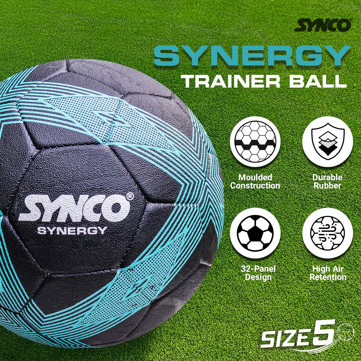 Synco Synergy Trainer football  Rubber Moulded black features