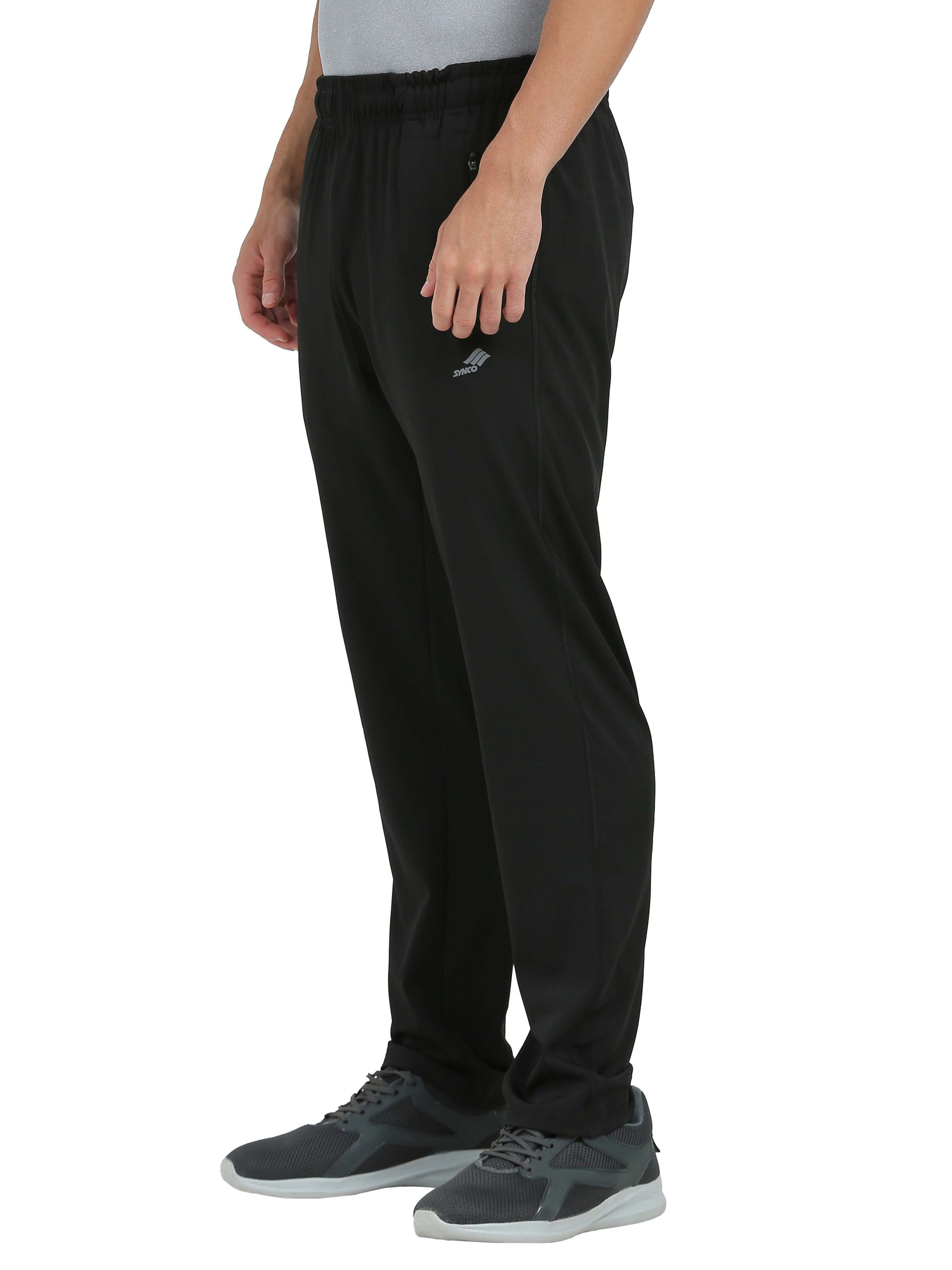 Synco Vogue Performance Trackpants For Men  in black colour  side front 