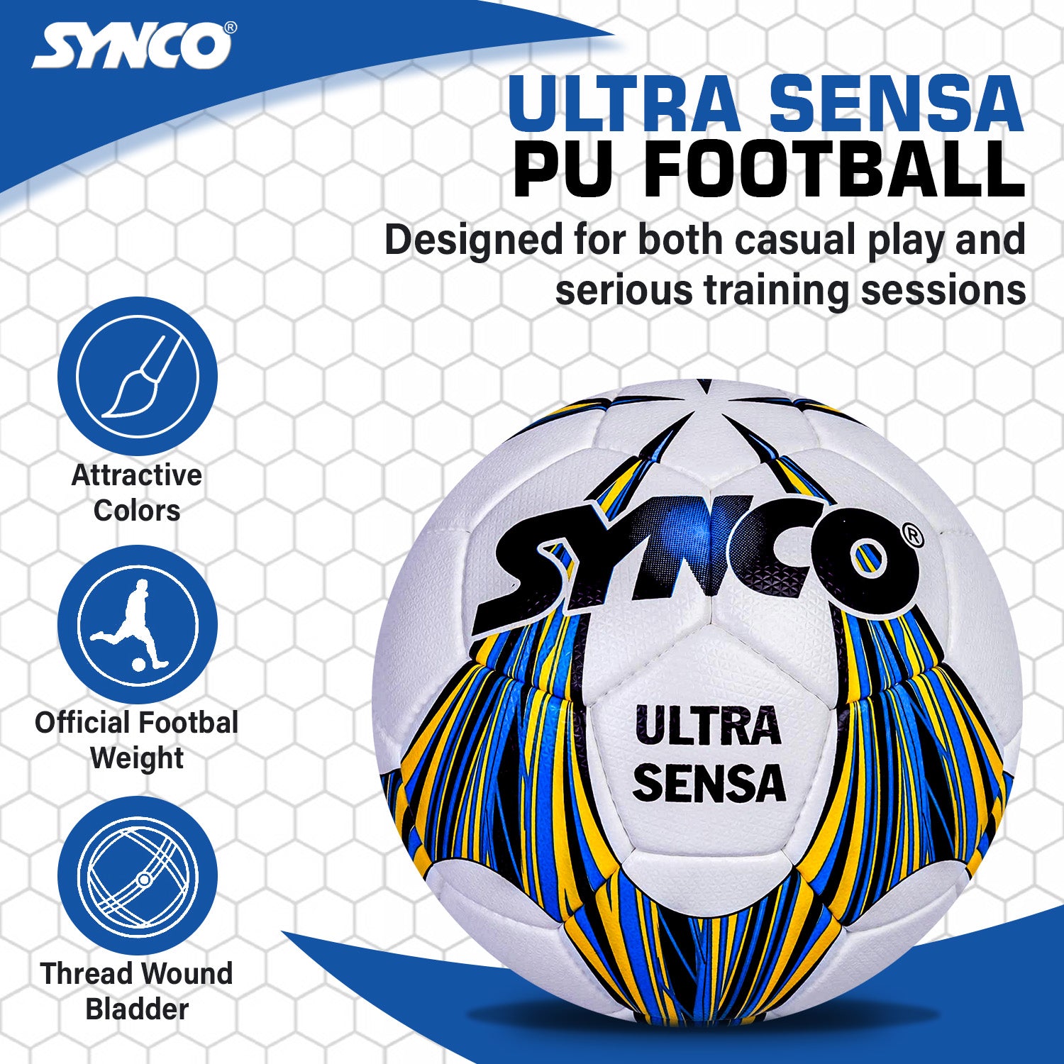 Synco Ultrasensa Football PU Hand Stitched Match Ball  design