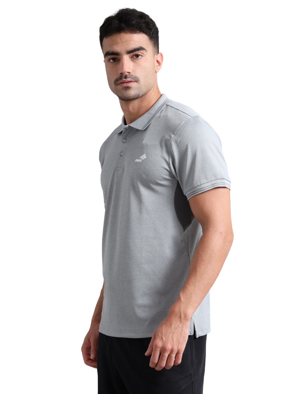Synco Zen Polo Tshirt for Men in grey colour side front 