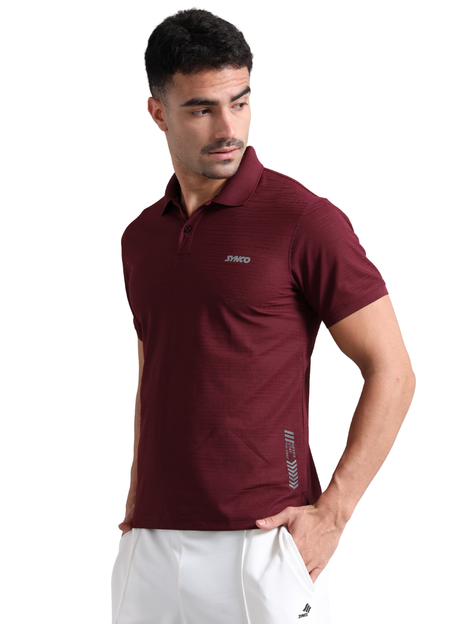 Synco Zen Polo Tshirt for Men in Maroon colour side front 