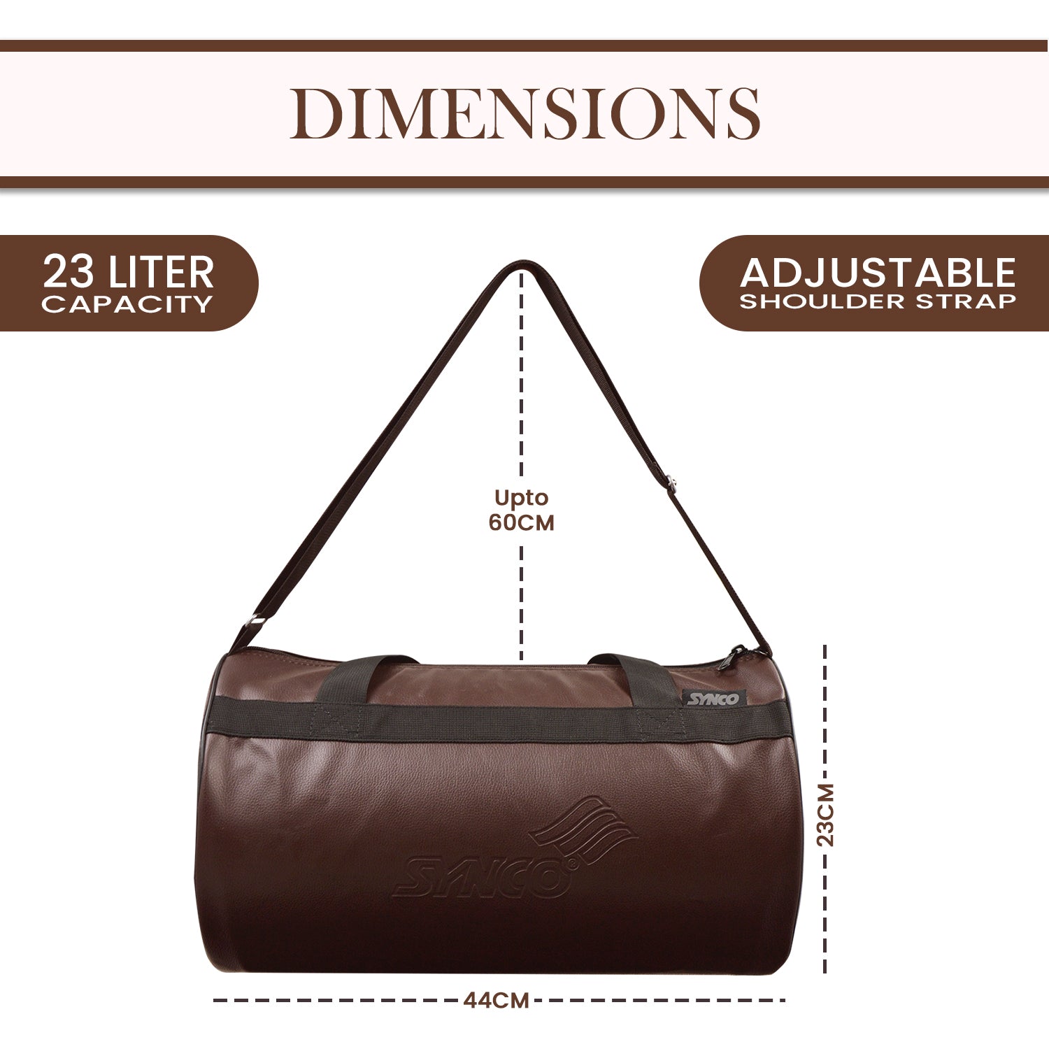 Synco casual gym bag size ratio dimensions