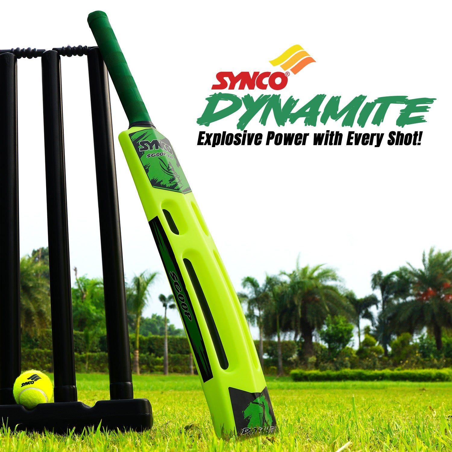 Synco dynamite scoop edition hard plastic cricket bat side front 