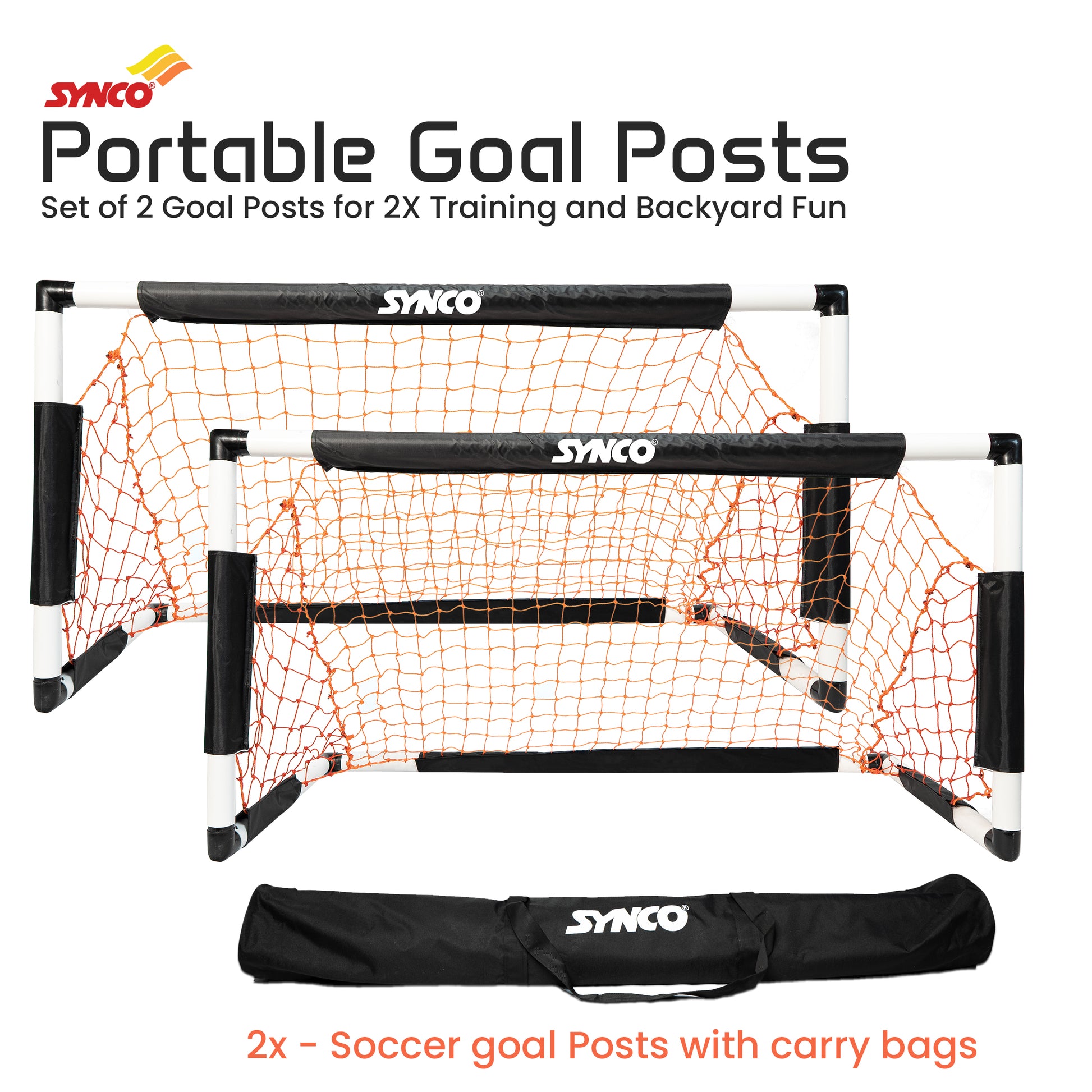 Synco kids goal posts set of 2 portable goal posts with carry  bags 
