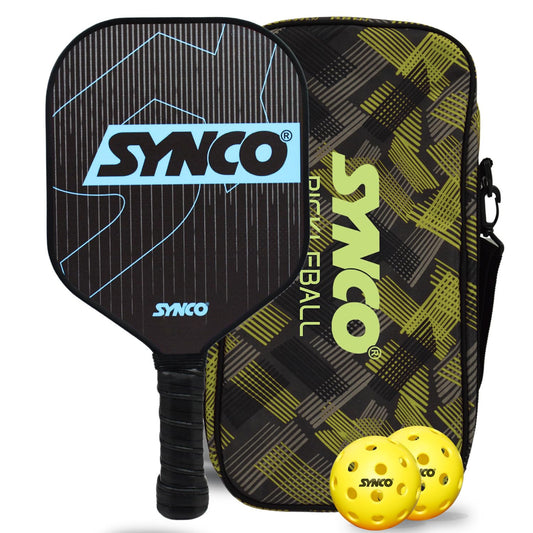 Synco fiberglass carbonium blue  pickleball paddle set with 2 pickleball ball   