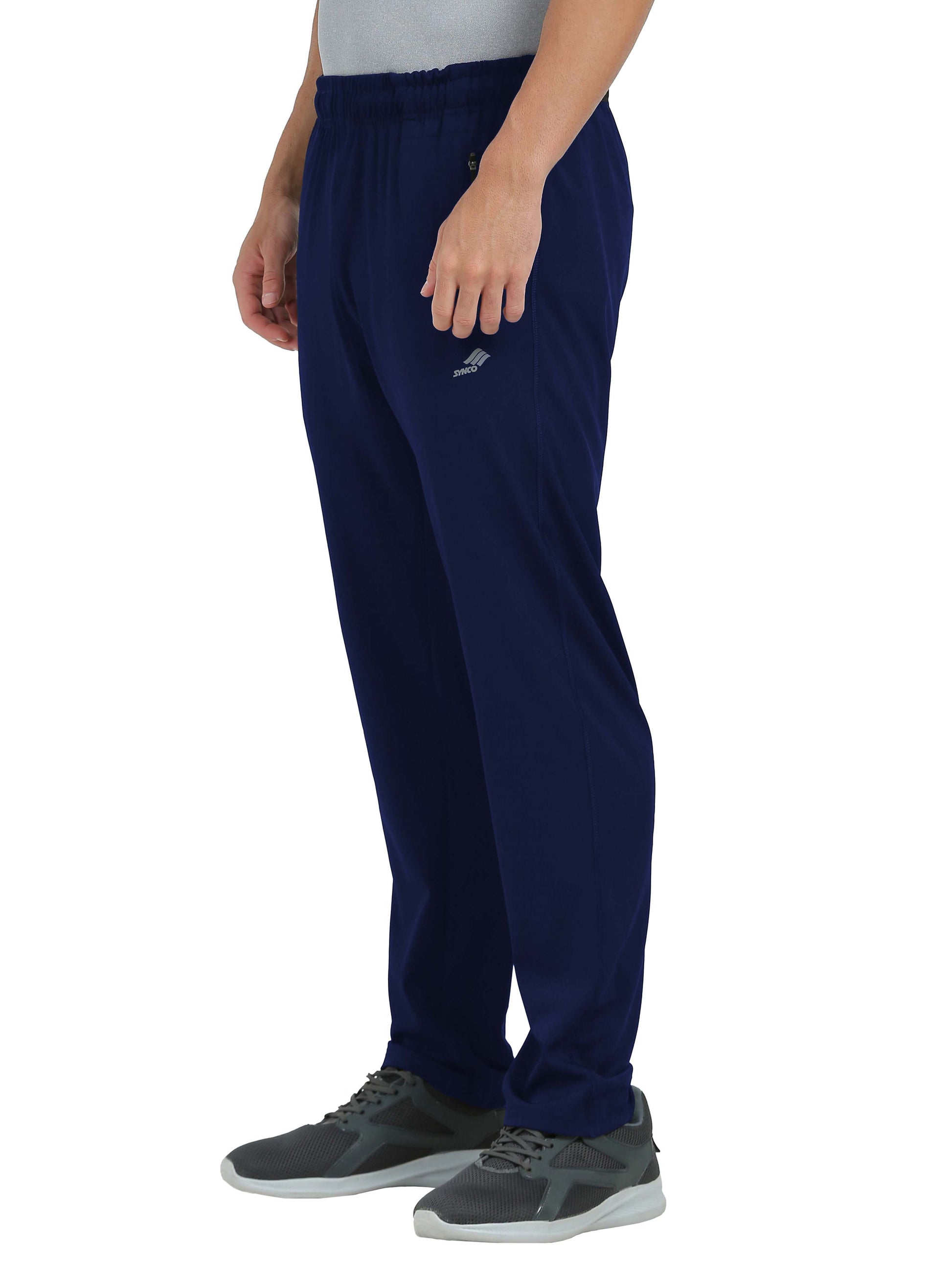 Synco Vogue Performance Trackpants For Men in Navy-Blue colour side front 