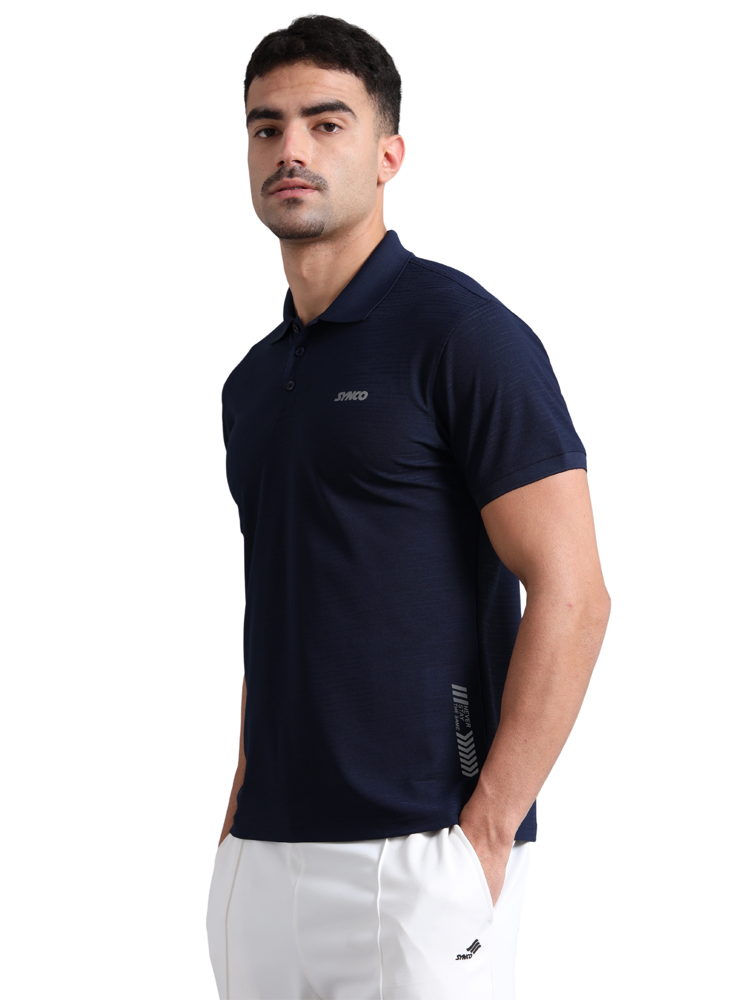 Synco Zen Polo Tshirt for Men in blue colour  side front 