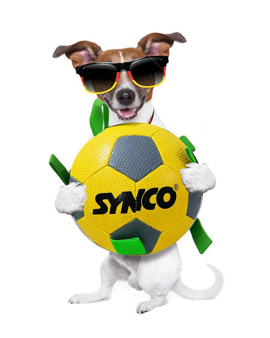 Synco Dog Toy Football with Green Holding Loops | Dog Ball Size-3 | Dog Toy Ball (Yellow)