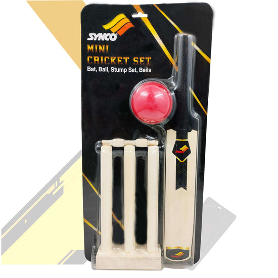 Synco Wooden Mini Cricket Set with one bat,Three Stumps <br>wickets and 1 Ball for Kids - 1