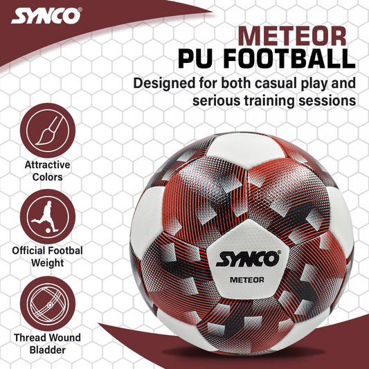 Synco Meteor Football Match Ball | FIFA Quality Pro Football | 32 Panel Hand Stitched Football | PU Texture Surface Premium Soccer Ball | Football for Professional Matches | Football Size 5 Original