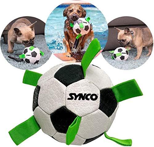 Synco Football with Green Holding Loops| Dog Ball Size-3| <Br>Dog Toy| Dog Ball (White) - 2