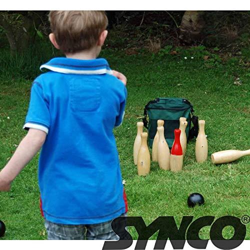 SYNCO 2 in1 Indoor Game<br> #Lawn Bowling Games # Ring<br>Toss Game for Family Kids <br>and Adults Backyard Skittles<br>Wooden Hardwood Set with 10 Pins 9 inches 3 Balls - 5