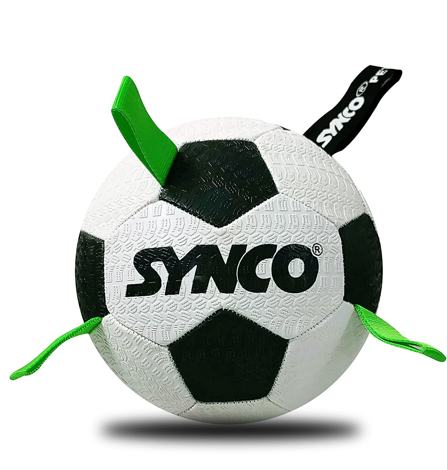 Synco Football with Green Holding Loops| Dog Ball Size-3| <Br>Dog Toy| Dog Ball (White) - 1