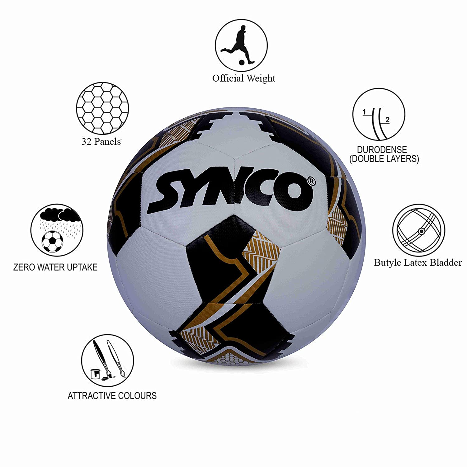SYNCO FIFA Hyper Seam TPU <br>Football/Soccer Ball Size-5 <br>White - 5