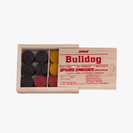 Synco Bulldog Carrom Coins with special wood box - 1